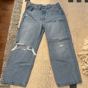 Etica Women's Denim Straight Leg Jeans with Distressed Details